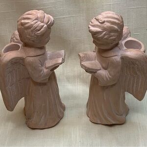 CBK Two Terracotta Angel Candle Holder Figurines